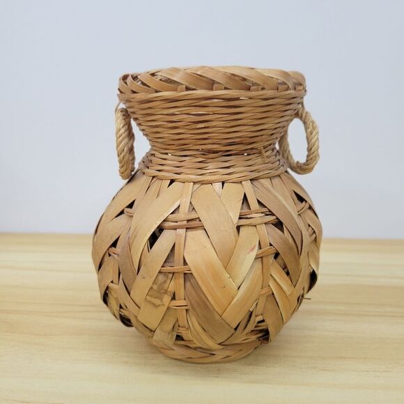 Vintage Rattan Bamboo Wicker Boho Vase - Picture 11 of 12